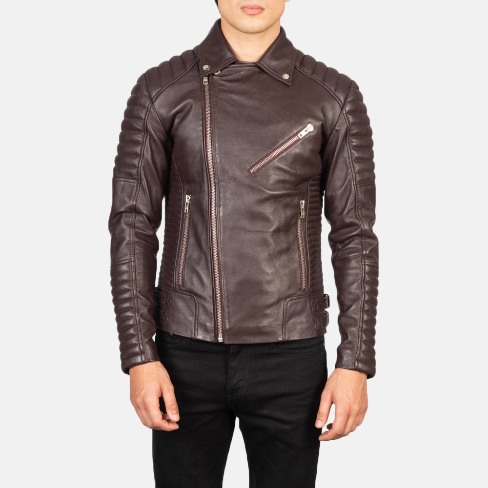 Armand Maroon Leather Biker Jacket - men's jacket in maroon sheepskin leather, view 4