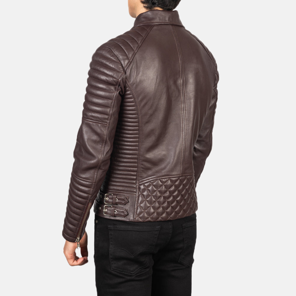 Armand Maroon Leather Biker Jacket - men's jacket in maroon sheepskin leather, view 5