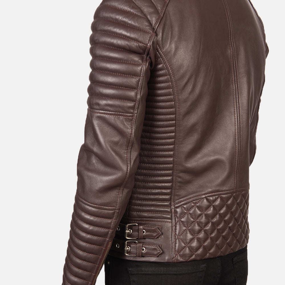 Armand Maroon Leather Biker Jacket - men's jacket in maroon sheepskin leather, view 6