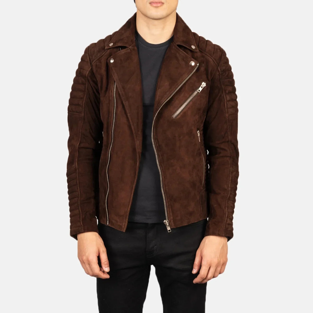 Armand Mocha Suede Biker Jacket - men's jacket in mocha suede leather, view 1