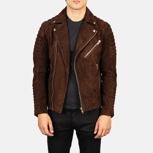 Armand Mocha Suede Biker Jacket - men's jacket in mocha suede leather, view 1