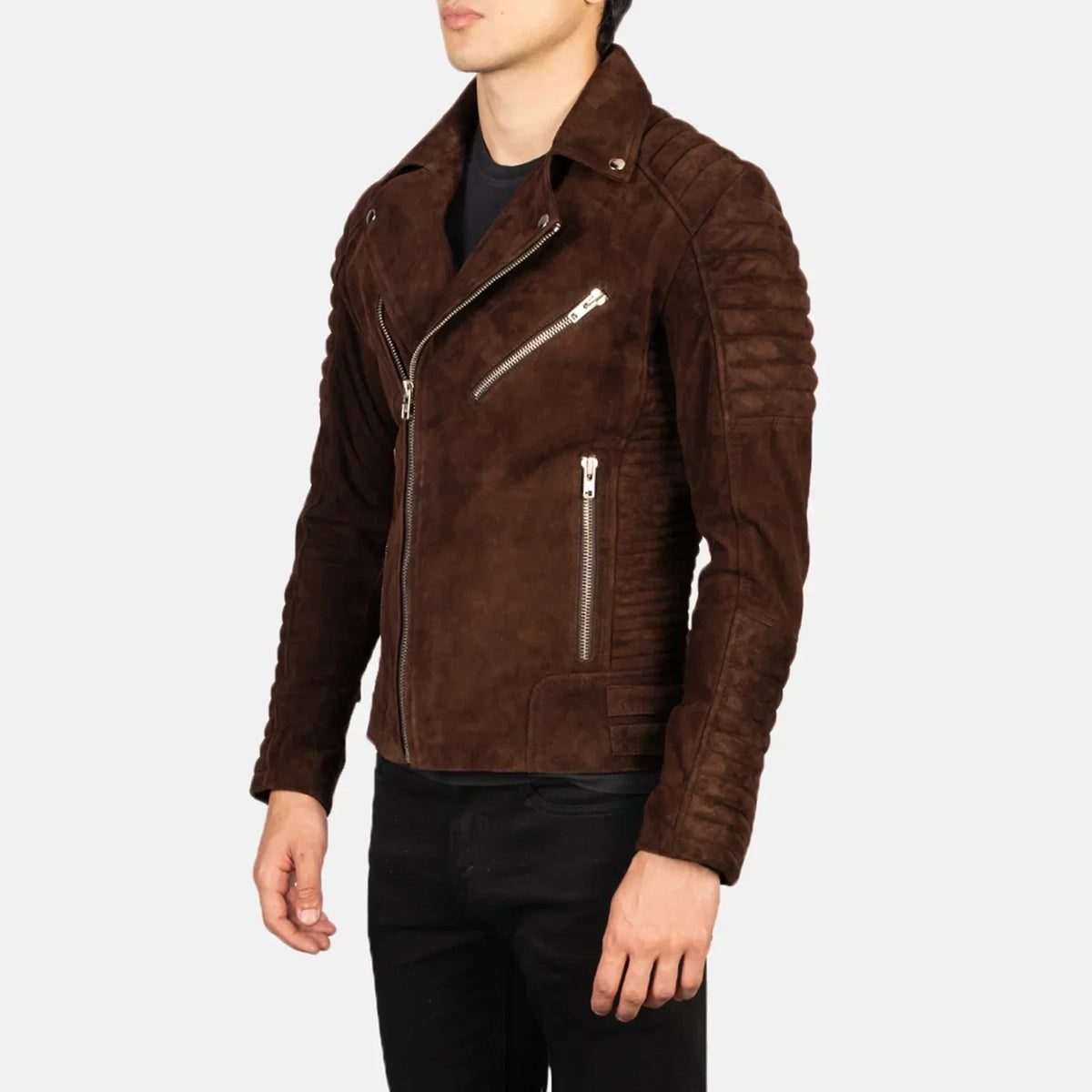Armand Mocha Suede Biker Jacket - men's jacket in mocha suede leather, view 2