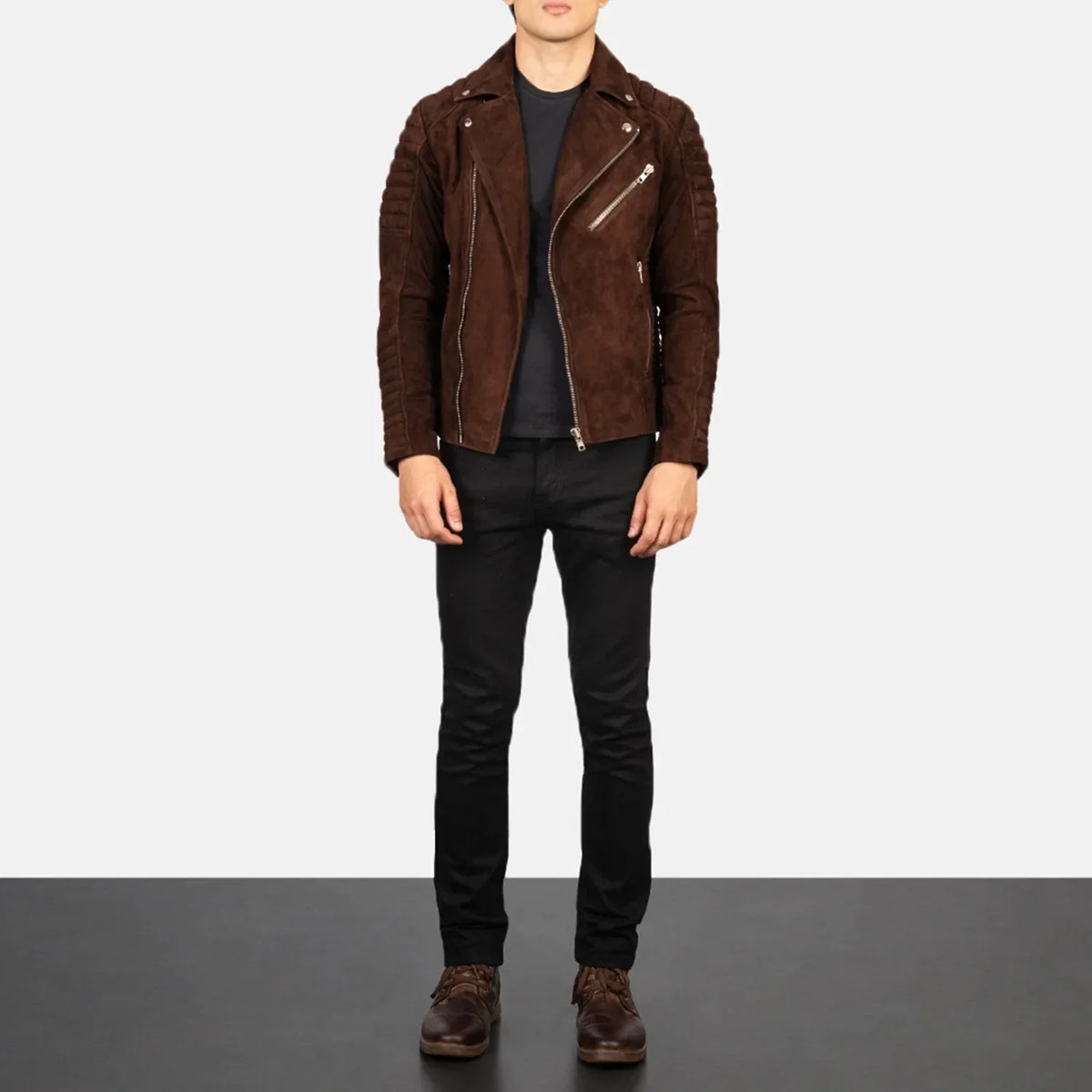 Armand Mocha Suede Biker Jacket - men's jacket in mocha suede leather, view 3