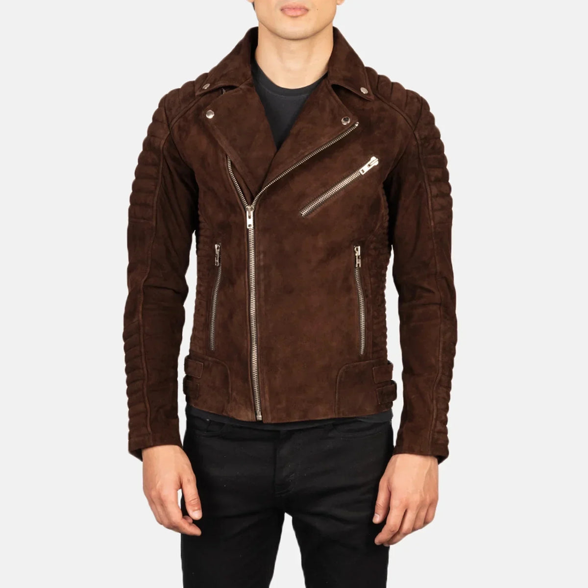 Armand Mocha Suede Biker Jacket - men's jacket in mocha suede leather, view 4