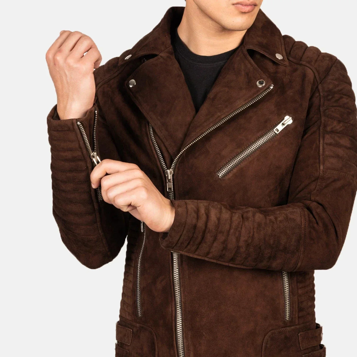 Armand Mocha Suede Biker Jacket - men's jacket in mocha suede leather, view 6