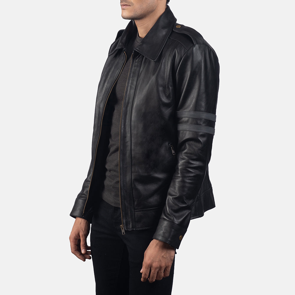 Armstrong Black Leather Biker Jacket - men's jacket in black cowhide leather, view 2