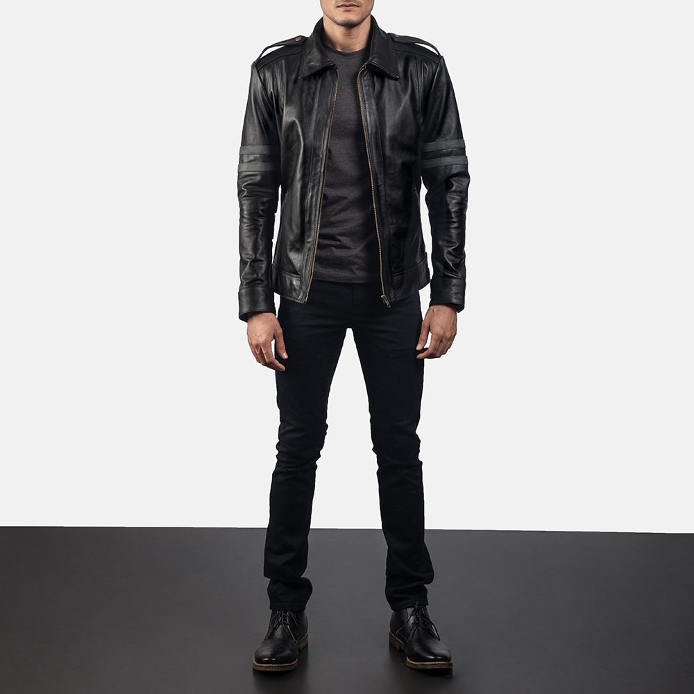 Armstrong Black Leather Biker Jacket - men's jacket in black cowhide leather, view 3