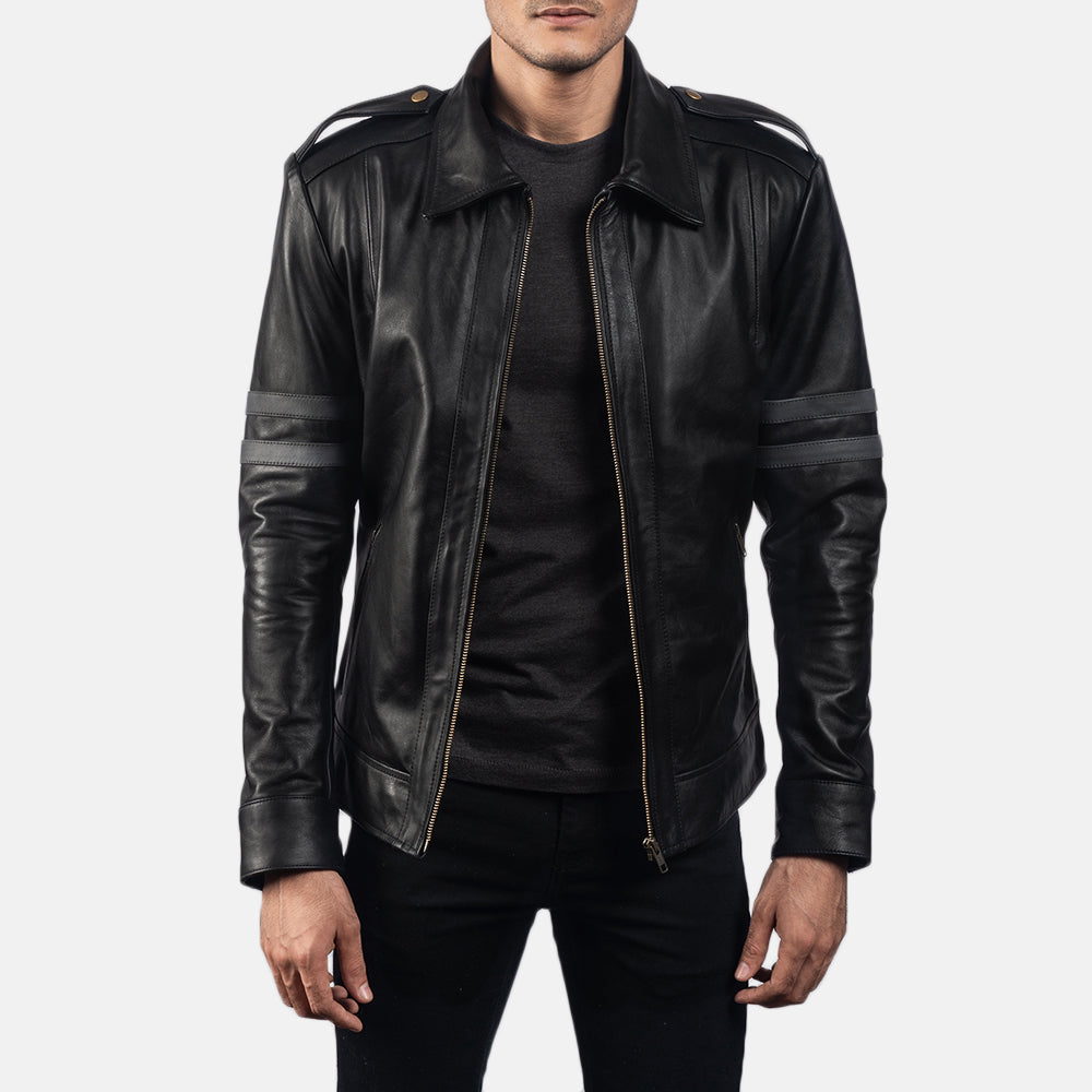 Armstrong Black Leather Biker Jacket - men's jacket in black cowhide leather, view 4