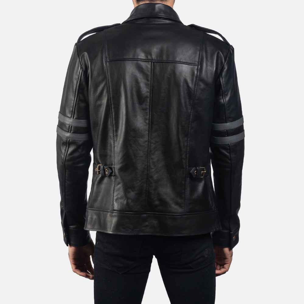 Armstrong Black Leather Biker Jacket - men's jacket in black cowhide leather, view 5