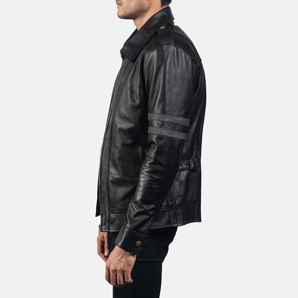 Armstrong Black Leather Biker Jacket - men's jacket in black cowhide leather, view 6