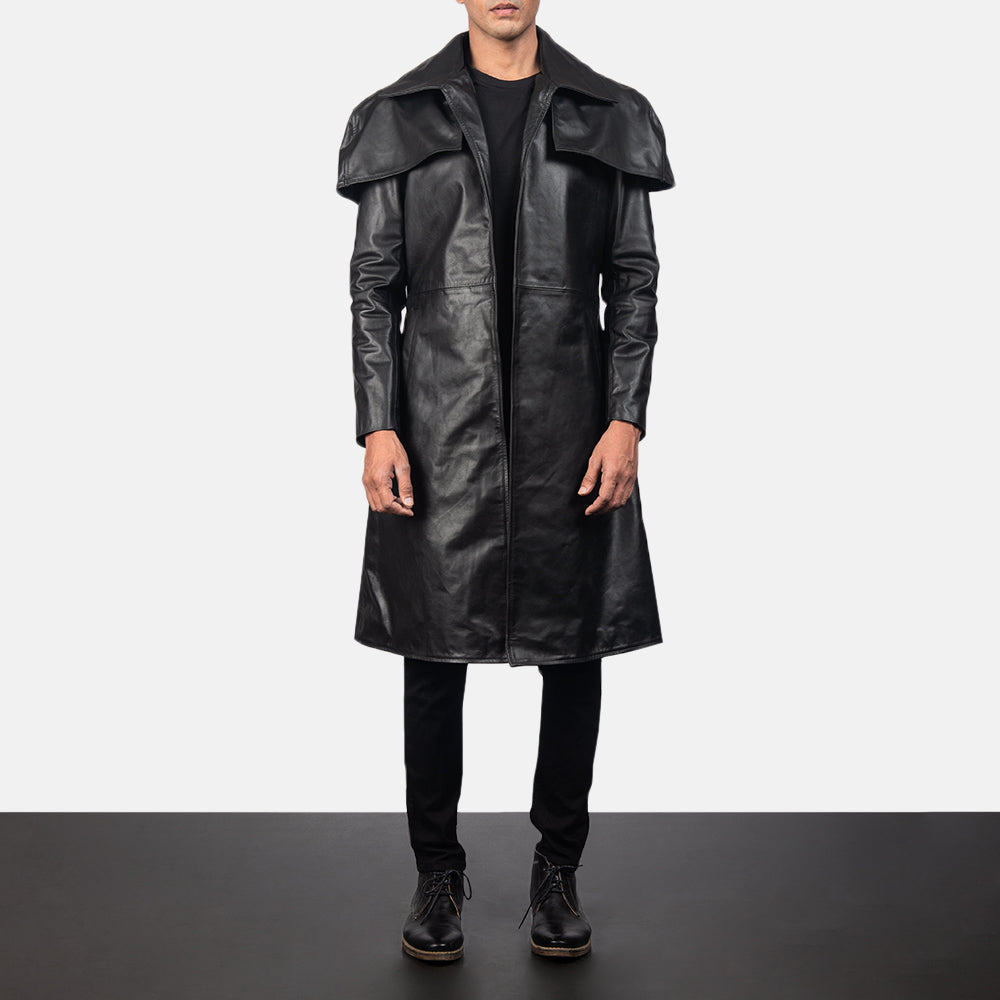 Classic Black Leather Duster - men's duster in black cowhide leather, view 1