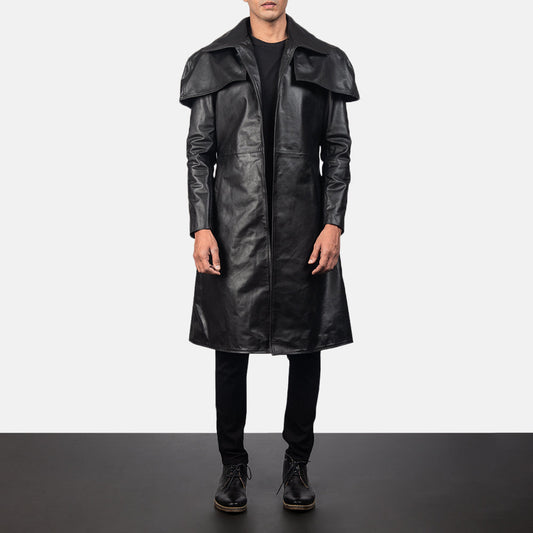 Classic Black Leather Duster - men's duster in black cowhide leather, view 1