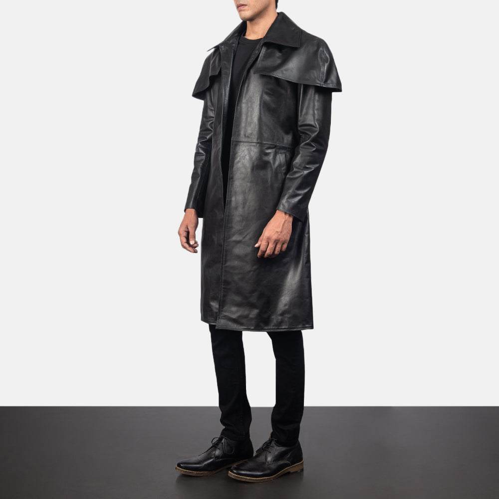 Classic Black Leather Duster - men's duster in black cowhide leather, view 2