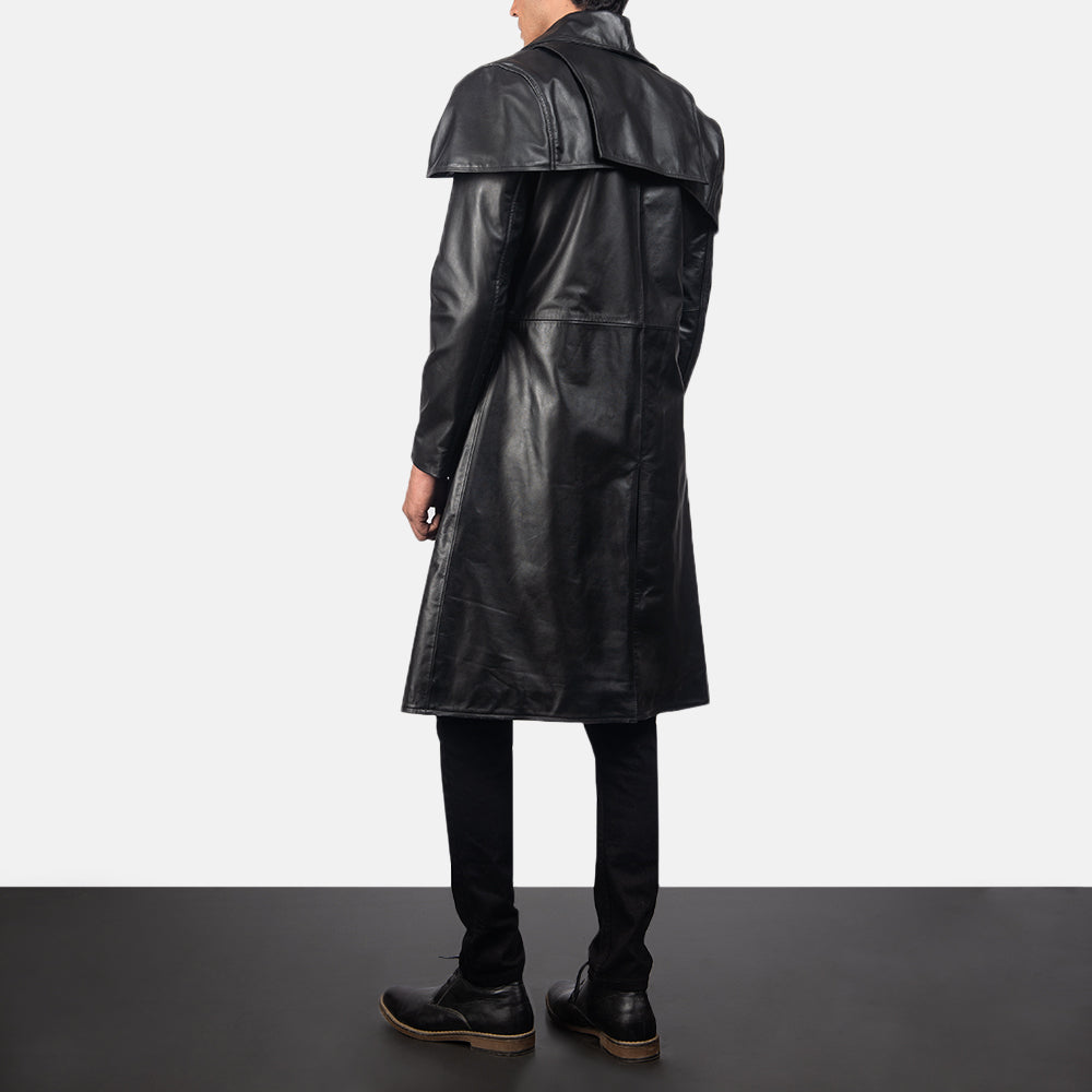 Classic Black Leather Duster - men's duster in black cowhide leather, view 3
