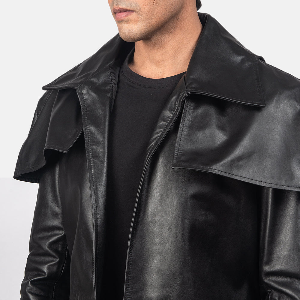 Classic Black Leather Duster - men's duster in black cowhide leather, view 4