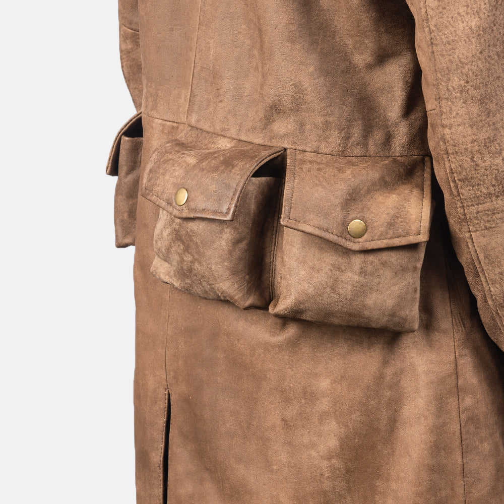Army Brown Leather Duster - men's duster in brown sheepskin leather, view 5