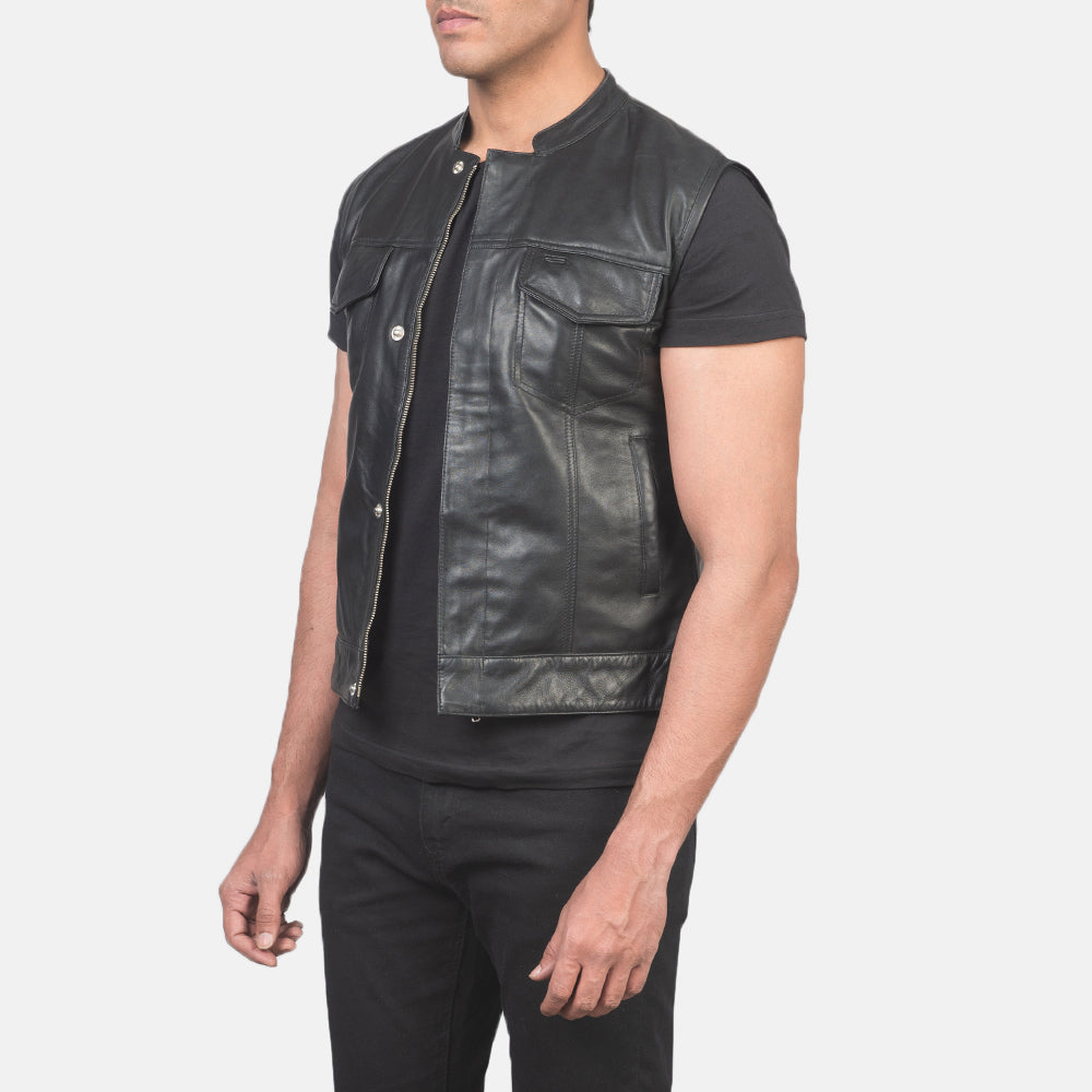Atlas Moto Black Leather Vest - men's vest in black leather, view 2