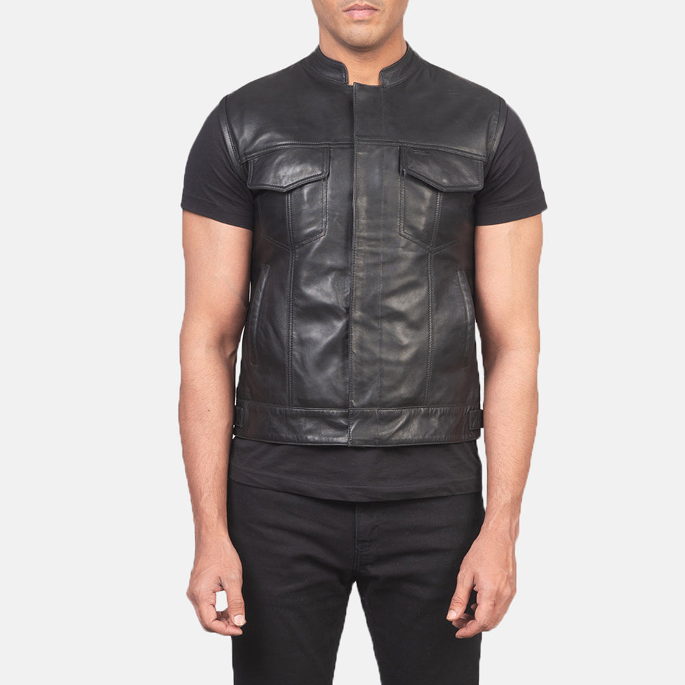 Atlas Moto Black Leather Vest - men's vest in black leather, view 4