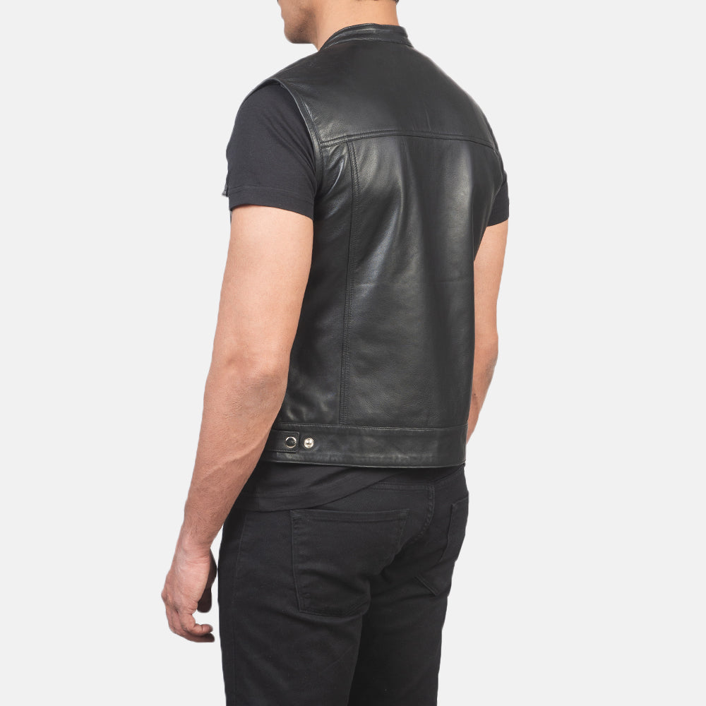 Atlas Moto Black Leather Vest - men's vest in black leather, view 5