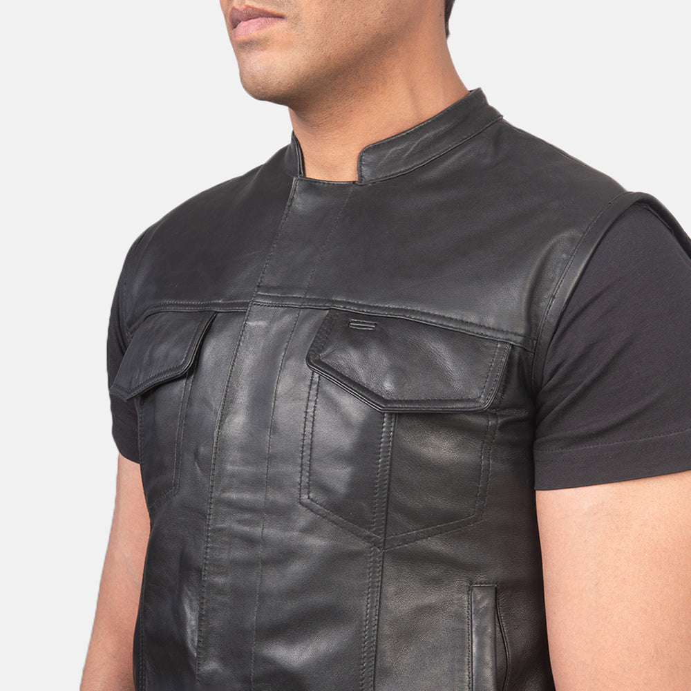 Atlas Moto Black Leather Vest - men's vest in black leather, view 6