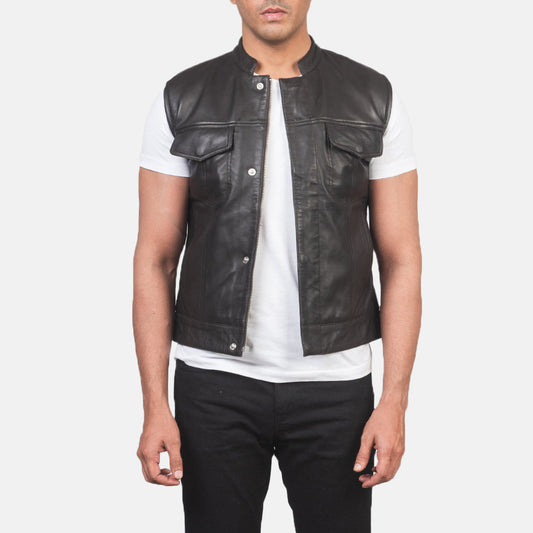 Atlas Moto Brown Leather Vest - men's vest in brown sheepskin leather, view 1