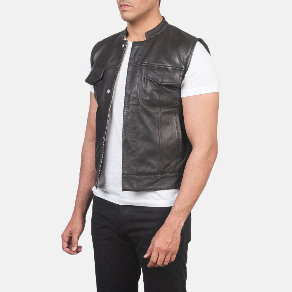 Atlas Moto Brown Leather Vest - men's vest in brown sheepskin leather, view 2