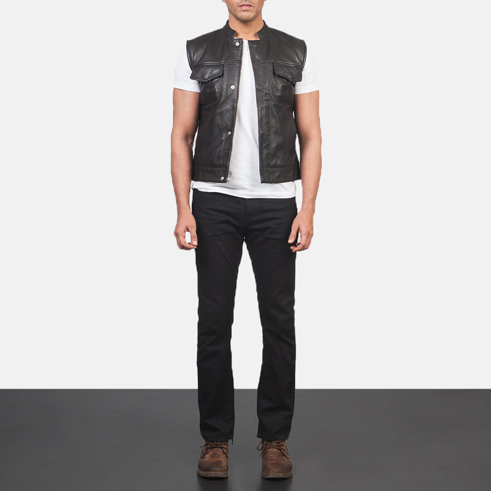 Atlas Moto Brown Leather Vest - men's vest in brown sheepskin leather, view 3