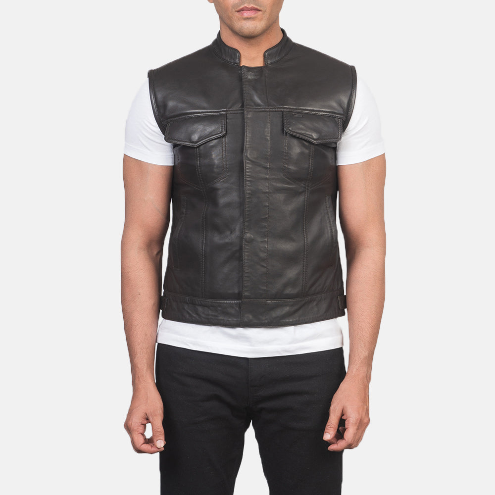 Atlas Moto Brown Leather Vest - men's vest in brown sheepskin leather, view 4