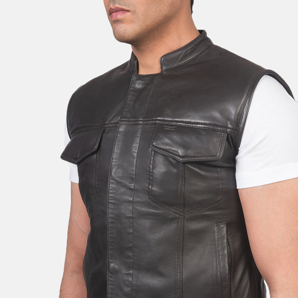 Atlas Moto Brown Leather Vest - men's vest in brown sheepskin leather, view 6