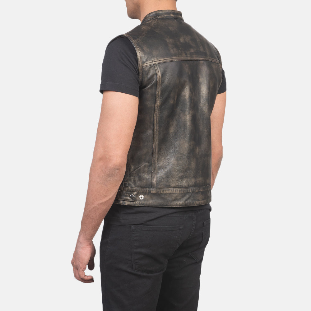 Atlas Moto Distressed Brown Leather Vest - men's vest in brown sheepskin leather, view 5