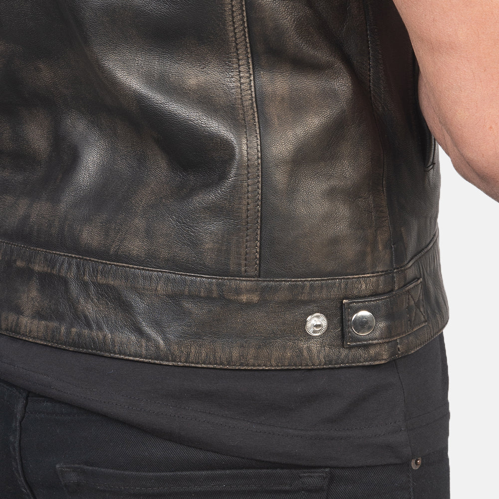Atlas Moto Distressed Brown Leather Vest - men's vest in brown sheepskin leather, view 6