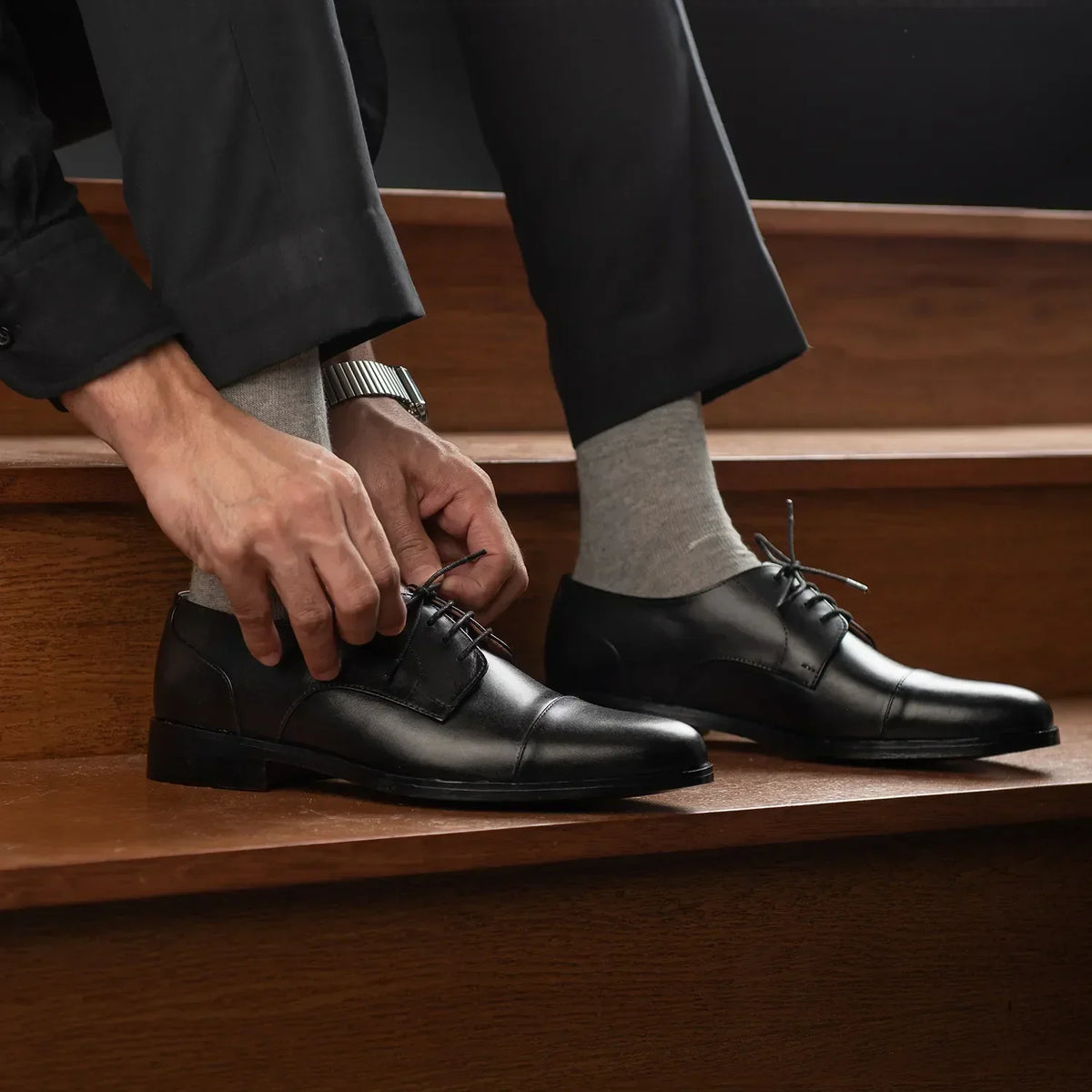 Attorney Derby Black Leather Shoes - men's shoes in black genuine leather, view 10