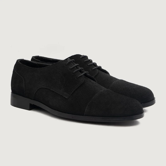 Attorney Derby Black Suede Leather Shoes - men's shoes in black suede leather, view 1