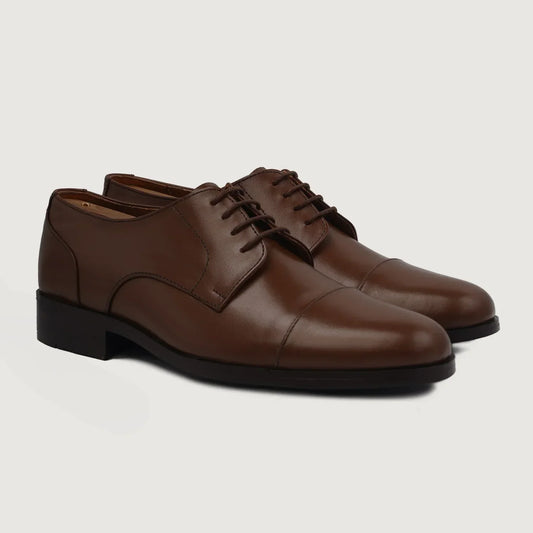 Attorney Derby Brown Leather Shoes - men's shoes in brown genuine leather, view 1
