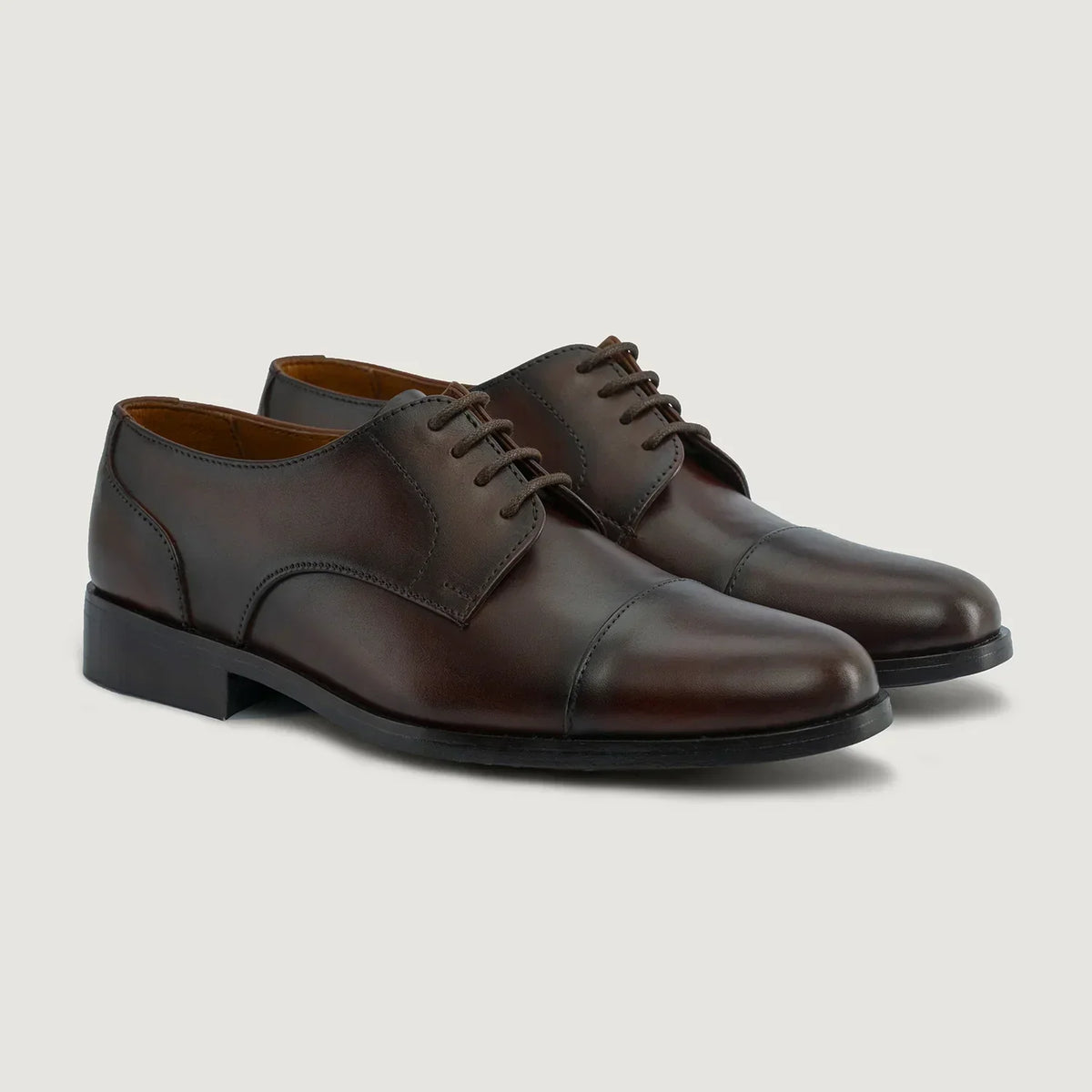 Attorney Derby Burnished Brown Leather Shoes Rugged Sole - men's shoes in brown genuine leather, view 1
