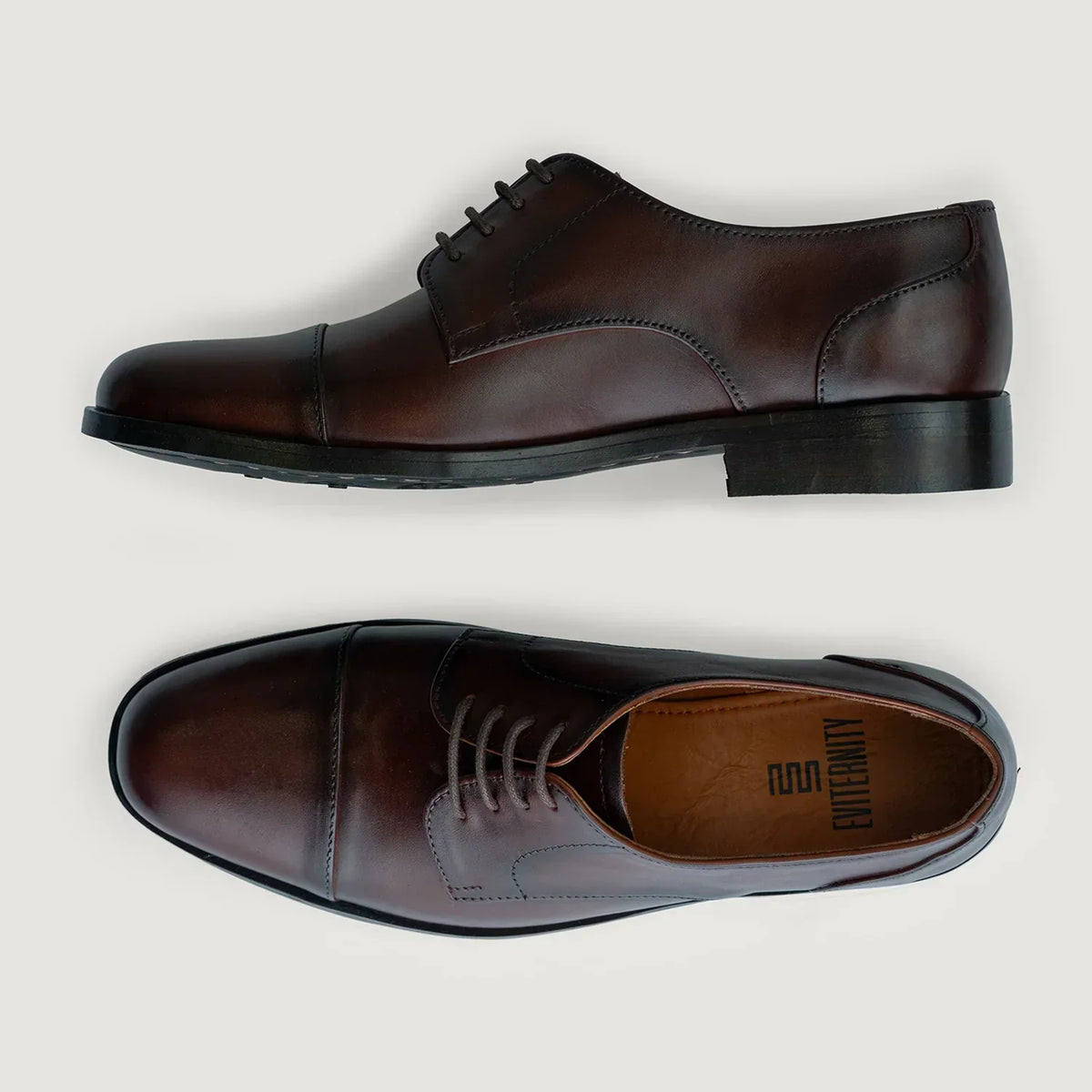 Attorney Derby Burnished Brown Leather Shoes Rugged Sole - men's shoes in brown genuine leather, view 3