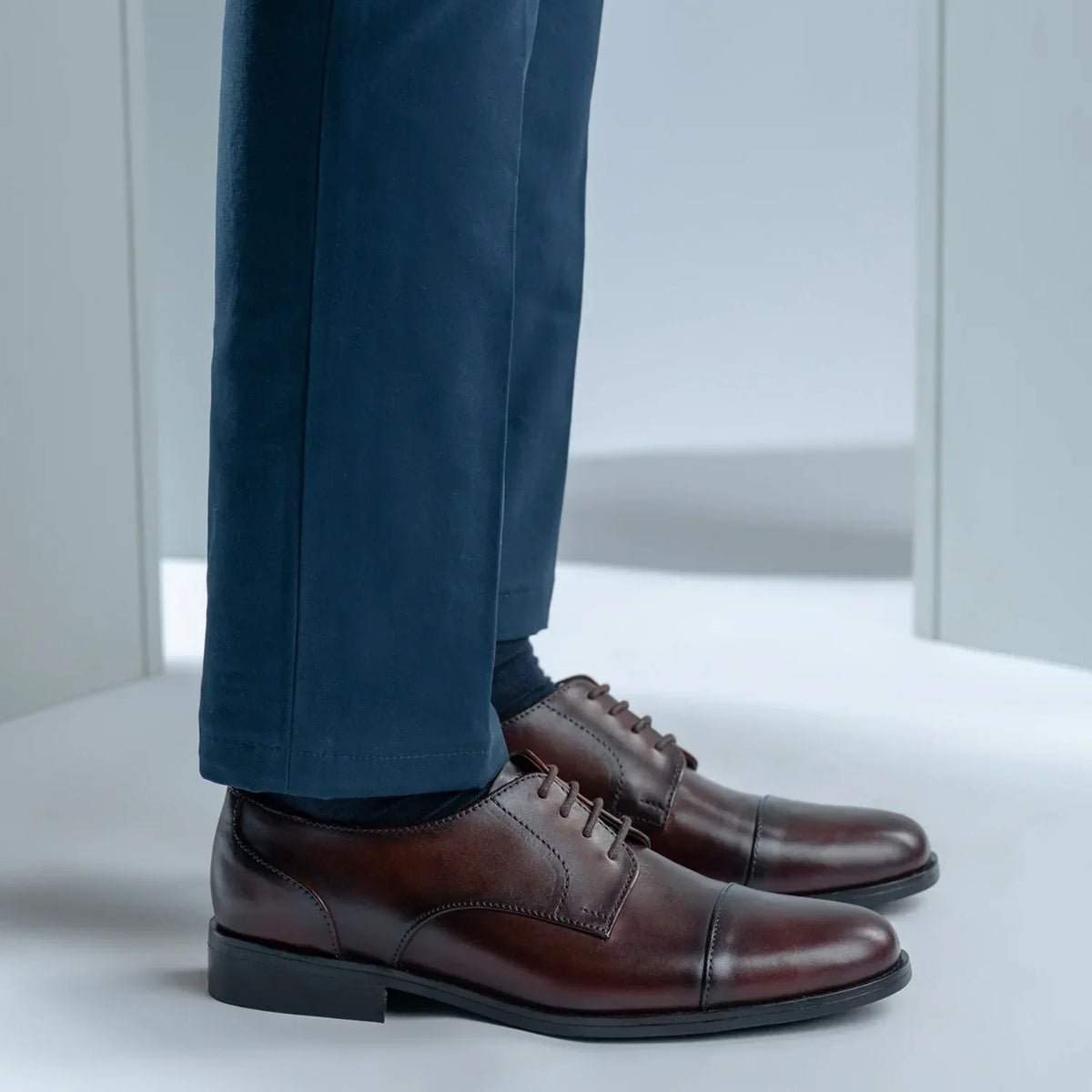 Attorney Derby Burnished Brown Leather Shoes Rugged Sole - men's shoes in brown genuine leather, view 6