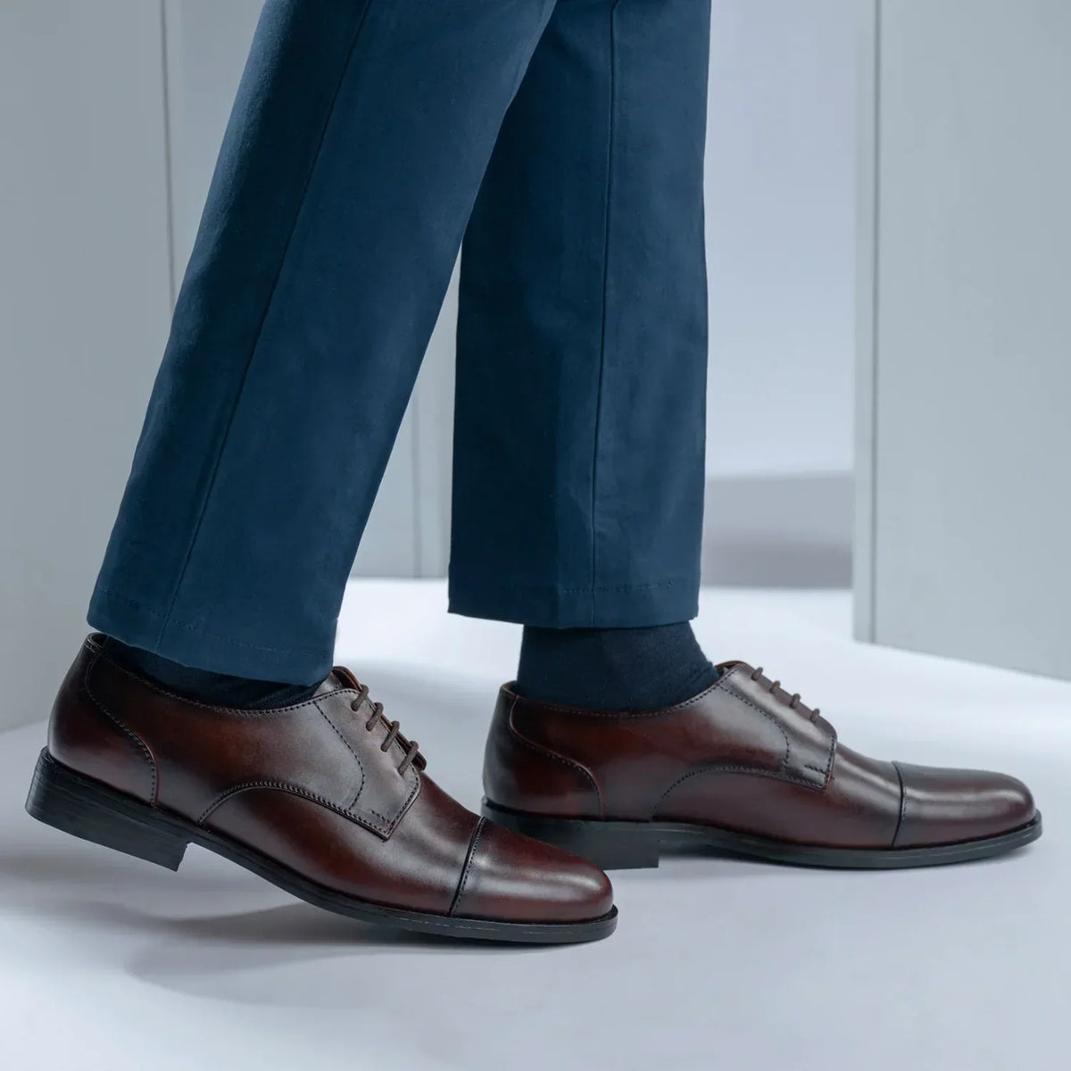 Attorney Derby Burnished Brown Leather Shoes Rugged Sole - men's shoes in brown genuine leather, view 7