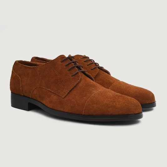 Attorney Derby Brown Suede Leather Shoes - men's shoes in brown suede leather, view 1