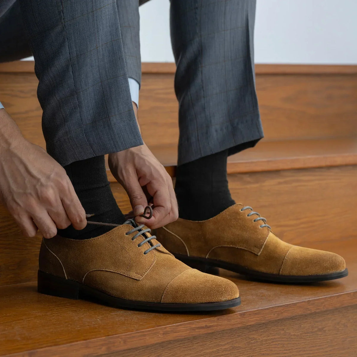 Attorney Derby Brown Suede Leather Shoes Rugged Sole - men's shoes in brown suede leather, view 10