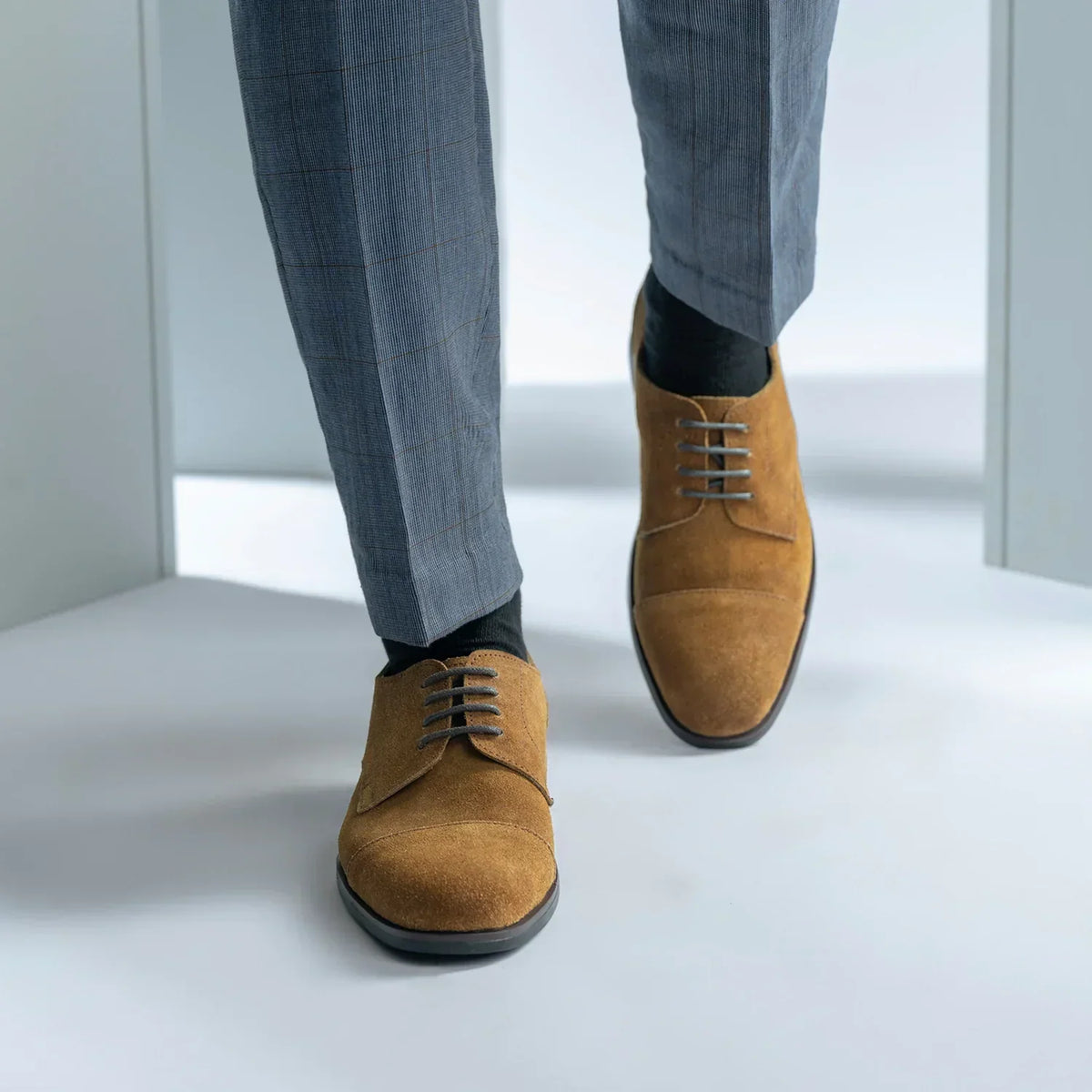 Attorney Derby Brown Suede Leather Shoes Rugged Sole - men's shoes in brown suede leather, view 6