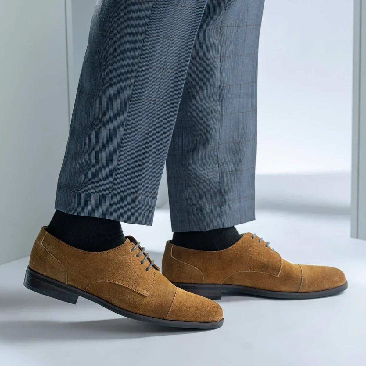 Attorney Derby Brown Suede Leather Shoes Rugged Sole - men's shoes in brown suede leather, view 7
