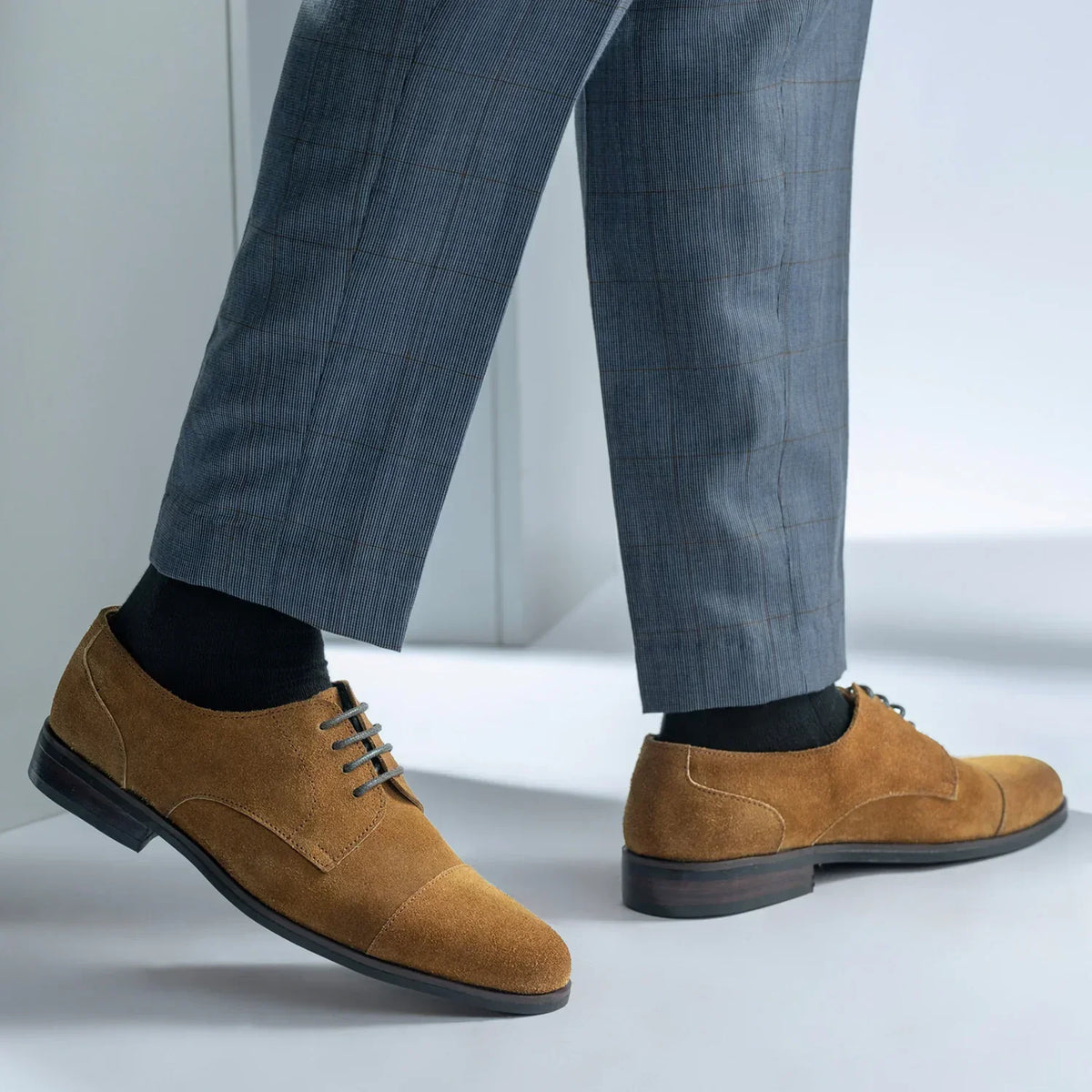 Attorney Derby Brown Suede Leather Shoes Rugged Sole - men's shoes in brown suede leather, view 8