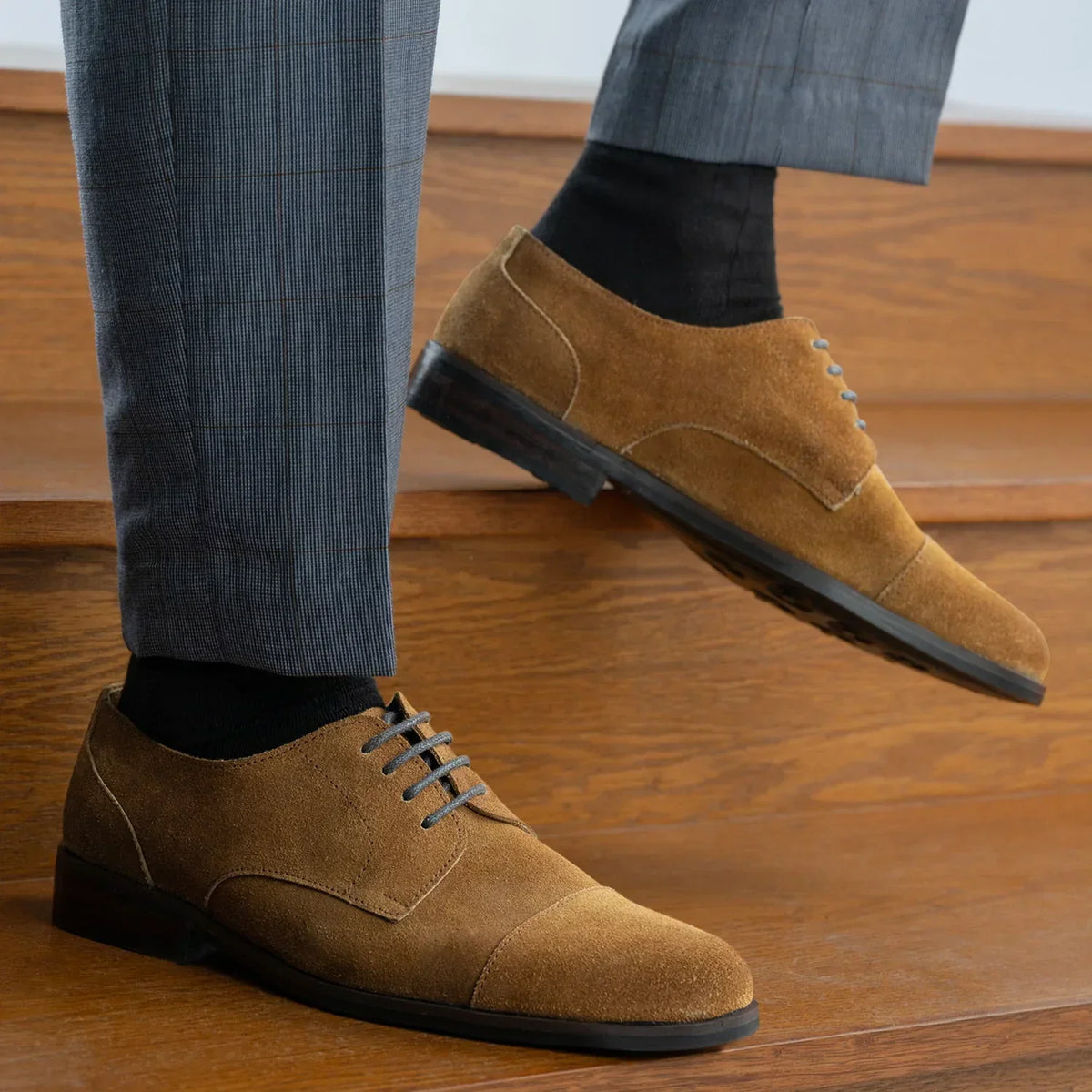 Attorney Derby Brown Suede Leather Shoes Rugged Sole - men's shoes in brown suede leather, view 9