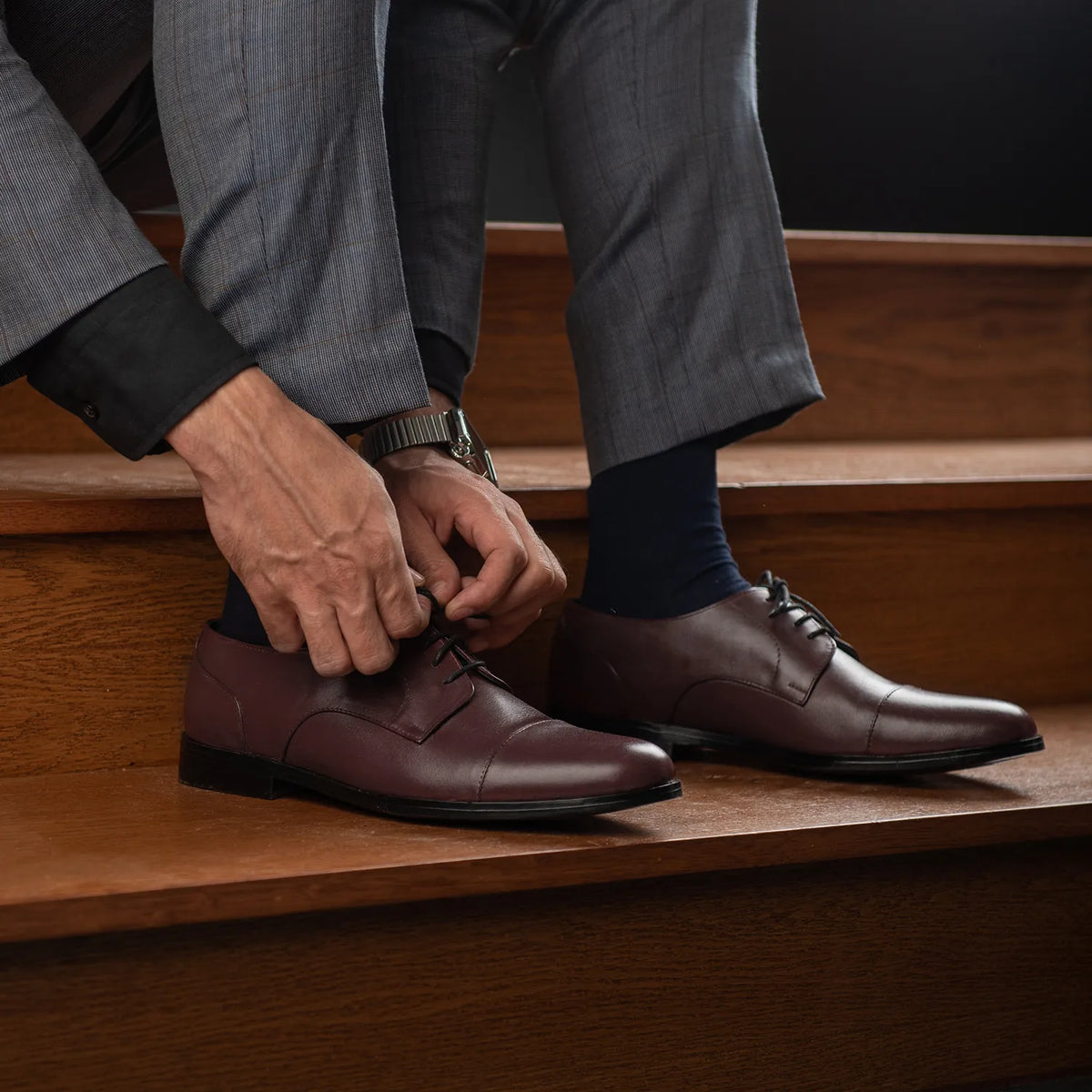 Attorney Derby Maroon Leather Shoes - men's shoes in maroon genuine leather, view 10