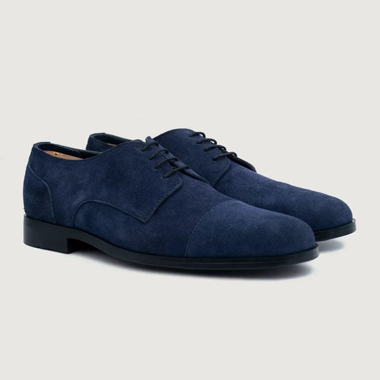 Attorney Derby Midnight Blue Suede Leather Shoes - men's shoes in midnight blue suede leather, view 1