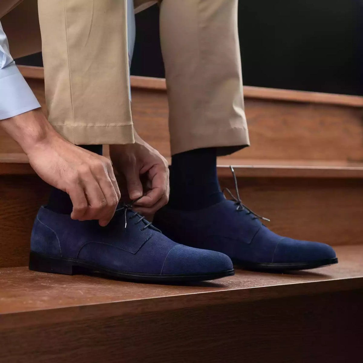 Attorney Derby Midnight Blue Suede Leather Shoes - men's shoes in midnight blue suede leather, view 10