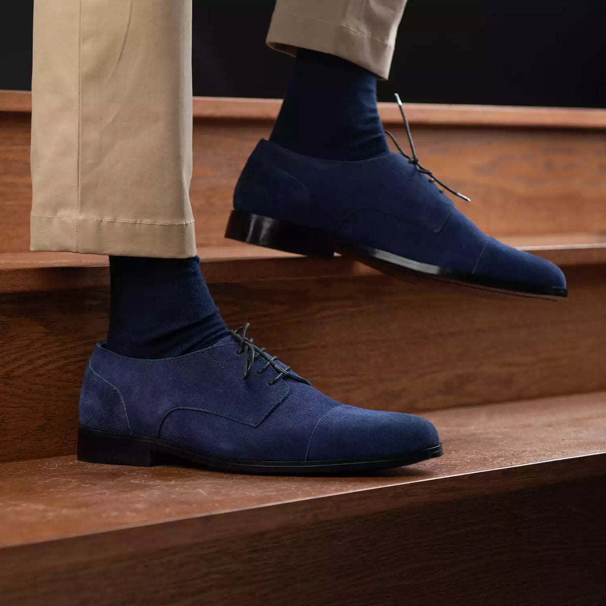 Attorney Derby Midnight Blue Suede Leather Shoes - men's shoes in midnight blue suede leather, view 9