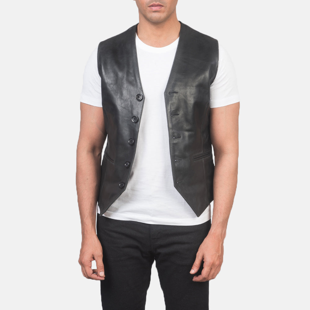 Auden Black Leather Vest - men's vest in black cowhide leather, view 1