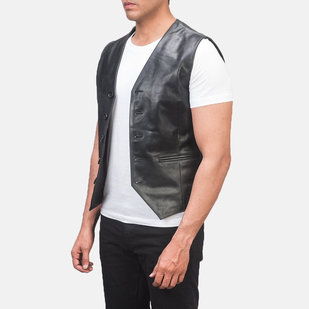 Auden Black Leather Vest - men's vest in black cowhide leather, view 2